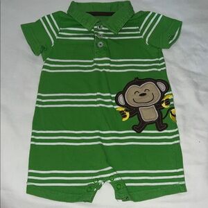 Green Striped Baby Romper with Monkey Patch Carters Size 9M